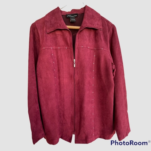 Maxim Liberty Burgundy Suede Feel Lightweight Zip Blazer Jacket Size Medium - Picture 4 of 7